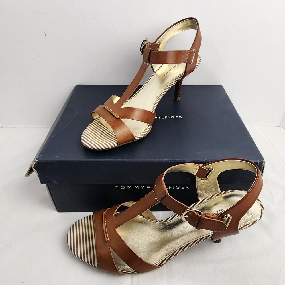 ❤ TOMMY HILFIGER WOMEN'S OPEN TOE HEEL SANDAL - TWATLANTA - BROWN LL SIZE 7.5 M
